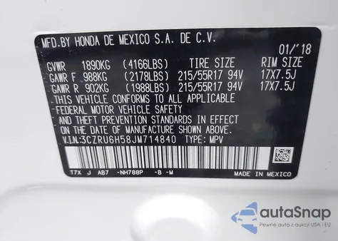 2018 Honda Hr-V Ex z USA, uszkodzony, nr VIN 3CZRU6H58JM714840